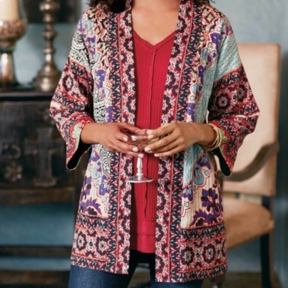 Soft Surroundings NWT Jacket Quilted Lotus Topper Open Front Boho, size PS - Picture 1 of 12